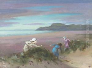 Three Children Playing In The Sanddunes