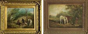Ryott 9 1/4in. X 12in. On Boards Two Countrymen And Their Dogs And A Rabbit Hole, And A Ploughman Taking Refreshment And Feeding His Team In The Shade Of A Tree Signed. See Illustration Ryott 9 1/4in. X 12in. On Boards Two Countrymen And Their Dogs And A Rabbit Hole, And A Ploughman Taking Refreshment And Feeding His Team In The Shade Of A Tree Signed. See Illustration