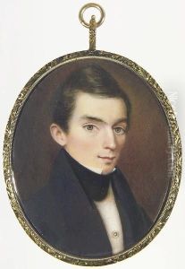 A Young Gentleman, Wearing Black Coat, White Chemise Held With Stickpin And Black Stock. by Moses B. Russell