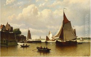 Ships At Low Tide, A Village Beyond