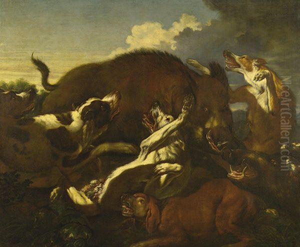 Wild Boar And Dogs - view 1