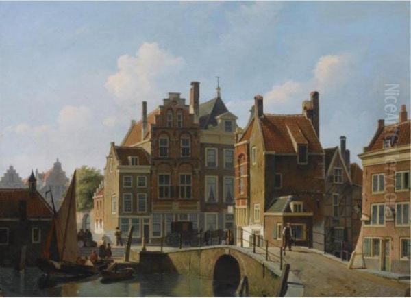 Figures In The Streets Of A Dutch Town, Possibly The Gaardbrug In Utrecht - view 1