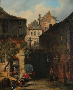 Antwerps Stadsgezicht Met Groentenverkoper
