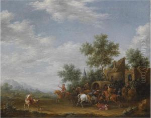 A Landscape With Travellers Being Ambushed Outside A Village