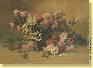 Composition Florale Aux Roses by Alfred Ruytinx