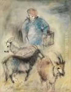 Herdsman With Goats by Issachar ber Ryback