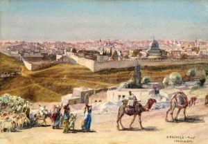 Jerusalem Landscape With Caravan Of Camels by Anna Rychter-May