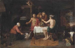 Jupiter And Mercury In The House Of Philemon And Baucis by David The Elder Ryckaert