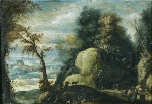 Bergers Et Leur Troupeau Dans Un Paysage Rocailleux