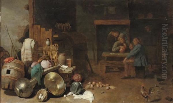 Peasants Drinking And Smoking In A Barn With Kitchen Utensils In The Foreground - view 1