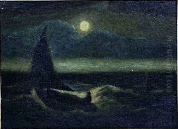 Man In Boat On Moonlit Sea - view 1