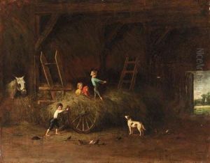 Children At Play In A Barn by Platt Powell Ryder