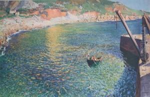 Harbour Scene, Probably Lamorna Cove,cornwall by Robert Knight Ryland