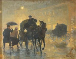 Les Fiacres La Nuit by Jozef Ryszkiewicz