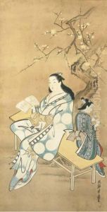 Courtesan And Flute Player by Kanshoken Ryugetsu