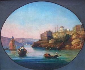 Am Bosporus - Boote Mit Personen Vor Konstantinopel