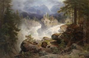 Family Of Bears In An Open Mountain Landscape