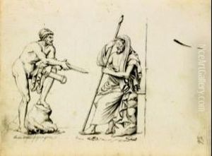 Lotto Di Tre Disegni Raffiguranti A) Resa Di Un Condottiero B) Guerrieri Antichi C) Sansone E Dalila by Giuseppe Sabatelli