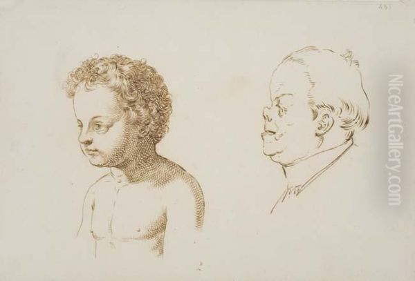 Studies Of A Young Boy And A Man In Profile To Theleft - view 1