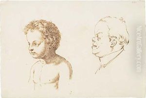 Studies Of A Young Boy And A Middle-aged Man In Profile To Theleft by Giuseppe Sabatelli