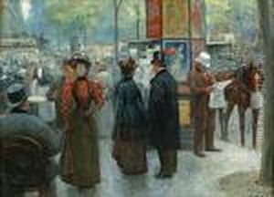 Elegant Figures By An Outdoor Cafe On Aparisian Street by Louis Remy Sabattier