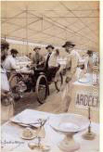 L'exposition Universelle De 1900 : Le Banquet Des Maires. L'organisateur Surveillant Les Preparatifs En Automobile, Circa 1900 - view 1