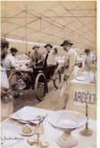 L'exposition Universelle De 1900 : Le Banquet Des Maires. L'organisateur Surveillant Les Preparatifs En Automobile, Circa 1900 by Louis Remy Sabattier