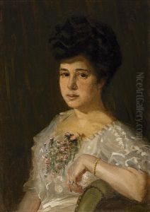 Lady With Bouquet Of Flowers by Symeon Sabbides