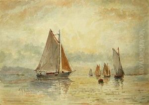 Sailboats At Sunset, 1923; Sailboats In A Harbor; Bait Shack On A Pier; Sailboat On Calm Water (group Of Four) by Joseph F. Sabin