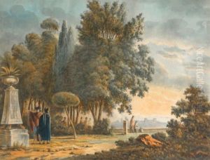 Les Jardins De La Villa Borghse A Rome by Jacques-Henri Sablet