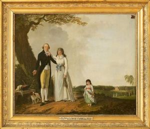 Portrait Du Comte Et De La Comtesse De La Roche Saint Andre Et Leur Fille.