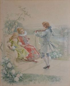 Jeune Violoniste Et Petites Admiratrices by Cesare Saccaggi