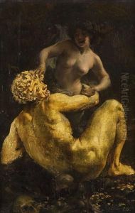 Pan Tenta Di Possedere La Ninfa Selene by Cesare Saccaggi