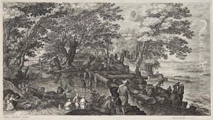 River Landscape With A Watermill by Aegidius Sadeler or Saedeler