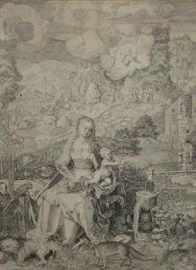 Virgin And Child On A Grassy Bank by Aegidius Sadeler or Saedeler