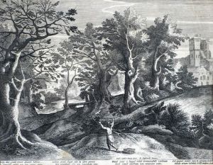 Pejzaz Parkowy Z Mezczyzna Lowiacym Ptaki by Raphael Ii Sadeler