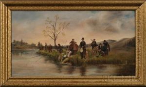 Fishing Match On The River Bank