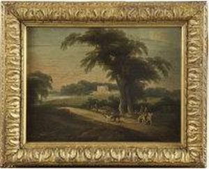 Hunters On Horseback With Hounds by William II Sadler
