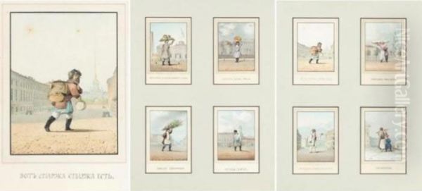 A Group Of Eight Very Fine Watercolours Of Russian Street Vendor 'types' - view 1