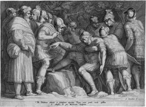 Der Verwundete Scipio Wird Von Seinen Sohnen by Jan Pietersz. Saenredam