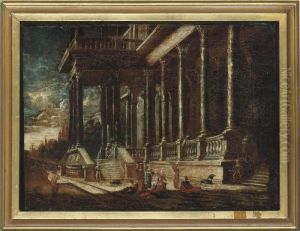 Oriental Figures Before A Palace by Jacobus Saeys