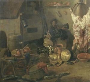Interieur De Cuisine Avec Une Piece De Buf by Cornelis Saftleven