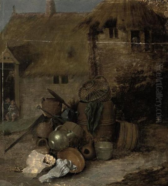 A Barrel, Pots And Pans In A Courtyard - view 1