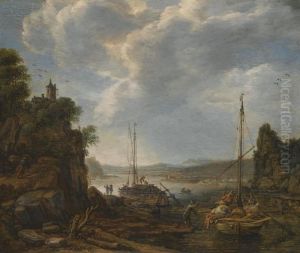 River Landscape With Boats Moored At A Quayside