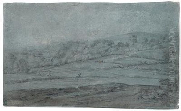 Landschaft Mit Wanderern Und Einer Ruine Im Hintergrund - view 1