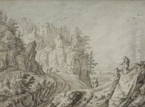 Voyageurs Sur Une Route Dans Paysage Escarpe by Herman Saftleven