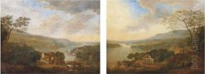 A River Landscape With A Traveller And His Horse On A Track And Fishermen In Their Boats A River Landscape With A Traveller And His Horse On A Track And Fishermen In Their Boats