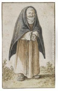 An Old Monk, And A Stooped Old Peasant Woman by Herman Saftleven