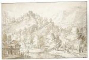 A Castle On A Hill, Houses By A River Below