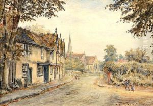 English Village Scene With Children by Henry James Sage